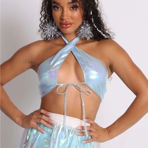 iHeartRaves Blue Iridescent Halter Top